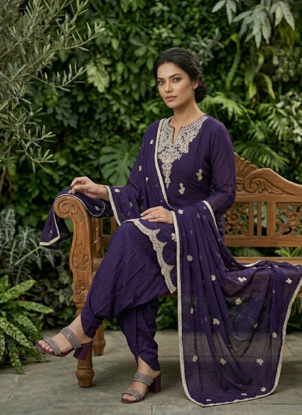 Dark Purple Dhoti Style Salwar Suit