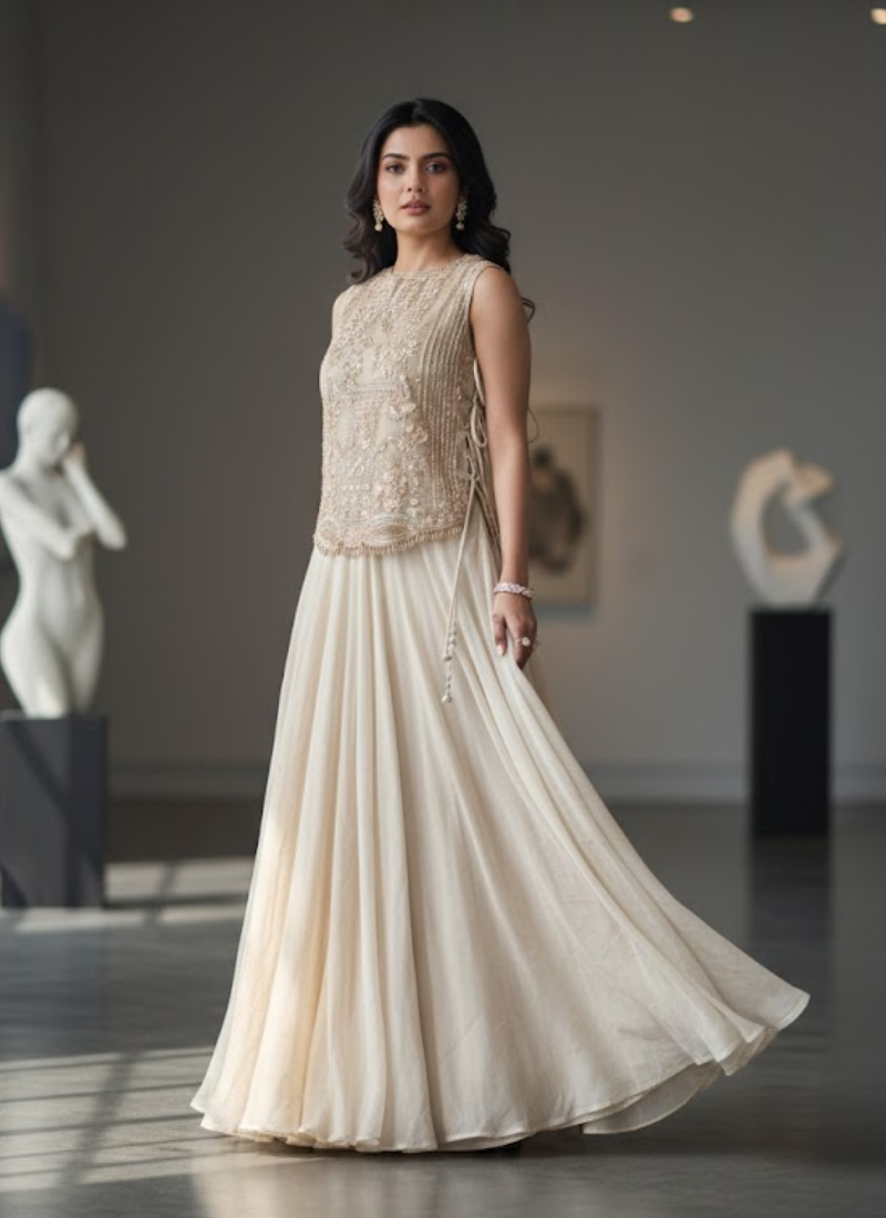 Vichitra Silk Lehenga Choli with Embroidered Shrug