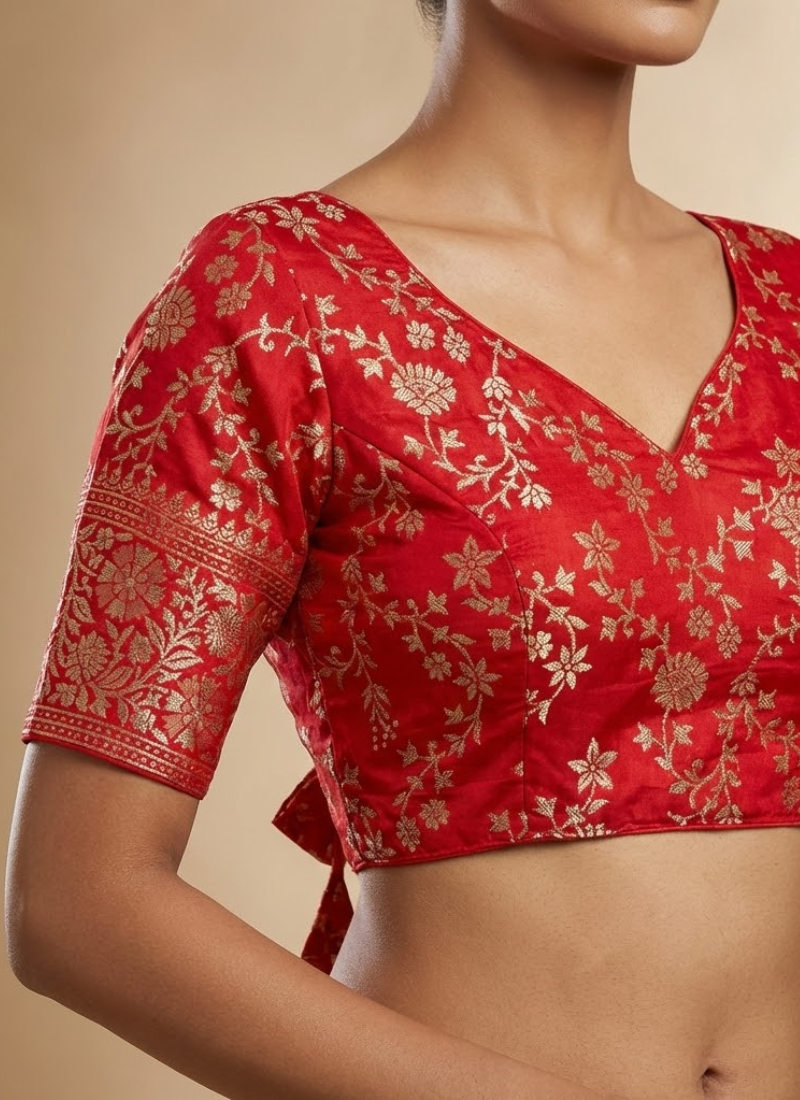 Pure Dola Silk Partywear Blouse with Front Open Style