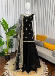Designer Faux Georgette Palazzo Set – Thread & Sequins Work with Dupatta 3