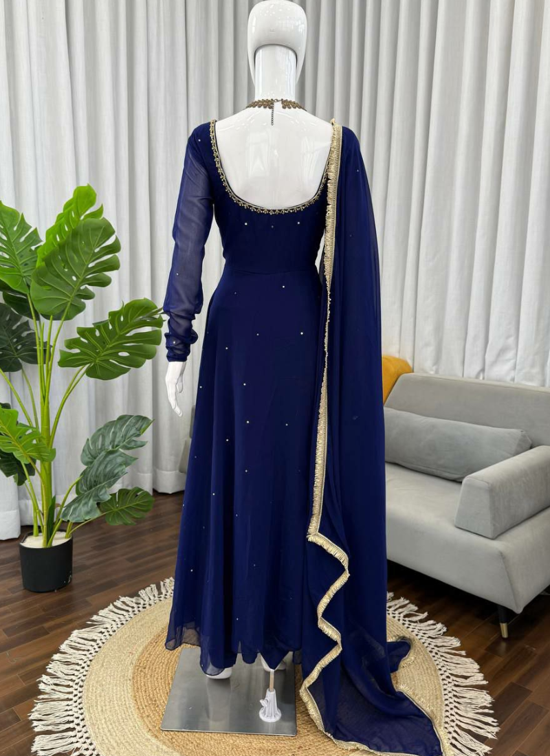 Anarkali Suit in Faux Georgette with Handwork Embroidery + Diamond Lace Dupatta