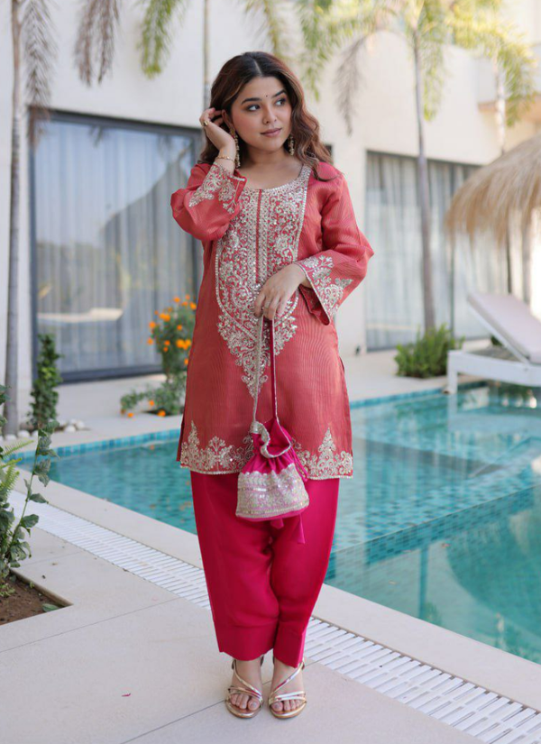 Viscose Embroidered Set with Batwa Bag