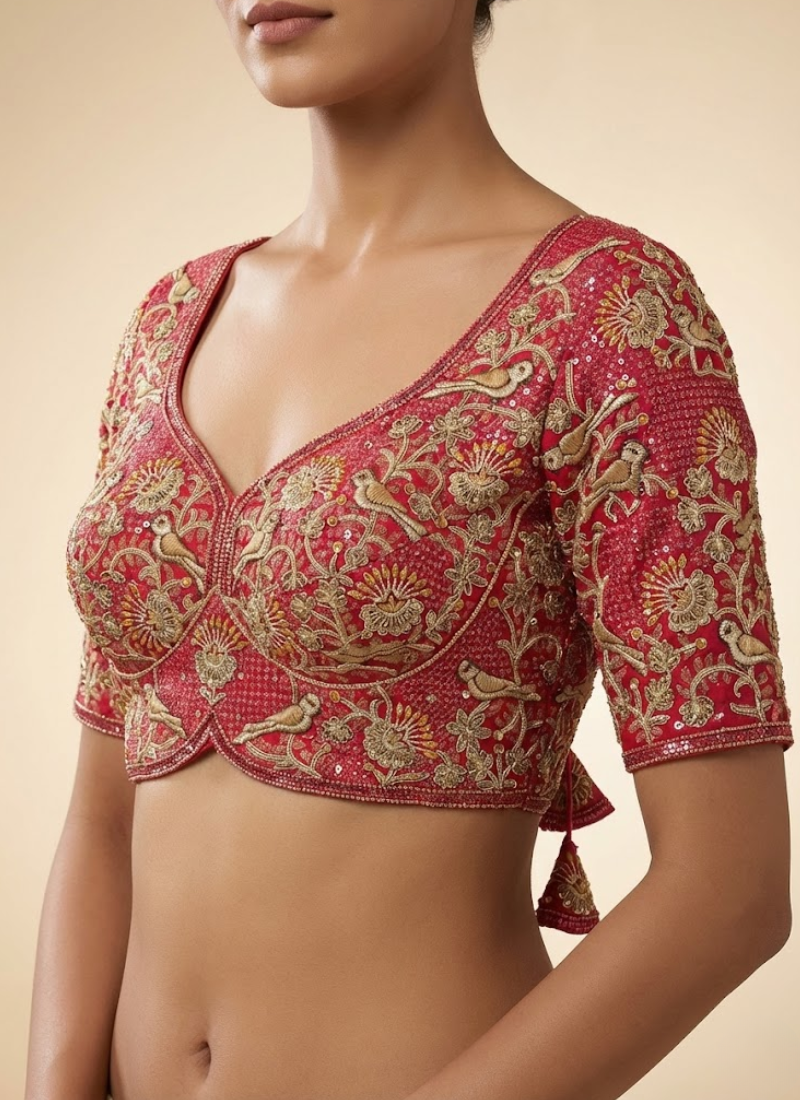 Roman Silk Women’s Blouse with Jari, Sequins & Codding Thread Work Australia