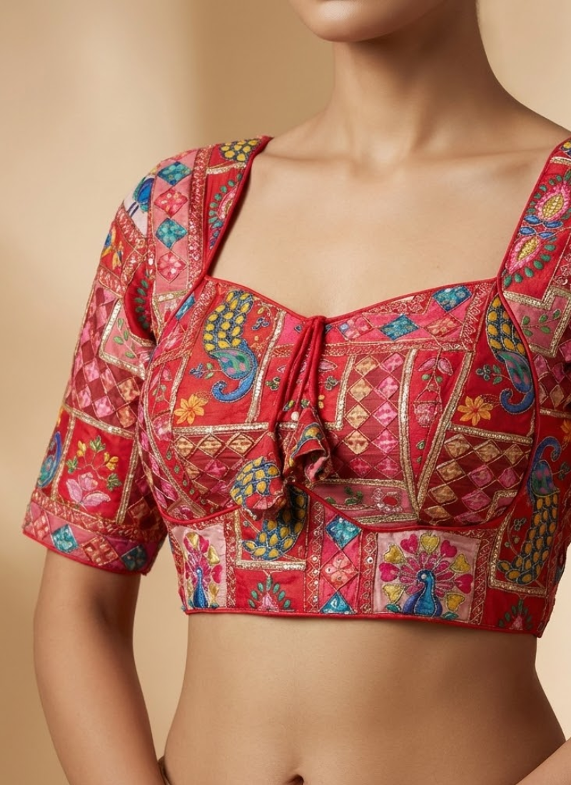 Pure Crepe Blouse with Elbow Sleeves & Back Dori