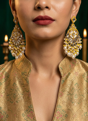 Yellow Kundan Earrings with Moti Work 3