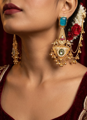 Sea Blue Golden Kashmiri Earrings 4