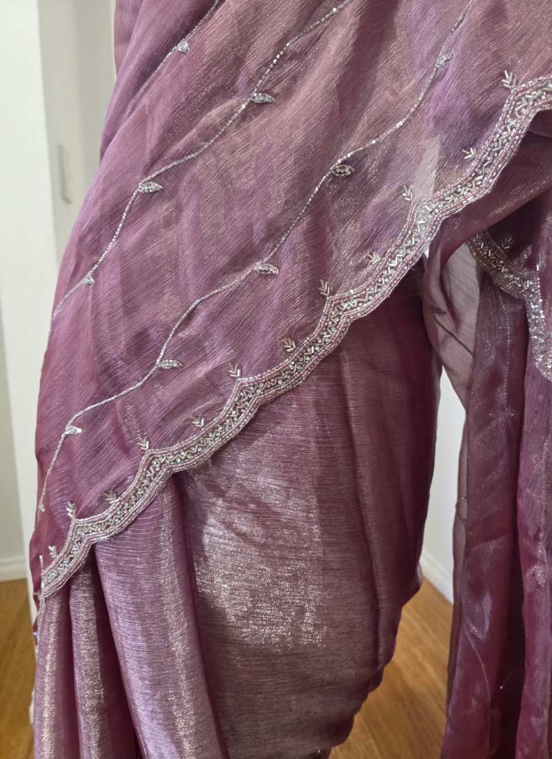 Silk Saree in Jimmy Choo Fabric with Kardana Hand Weaving + Blouse