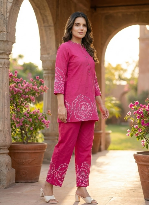 Pink Printed Salwar Kamiz Co-Ord Set