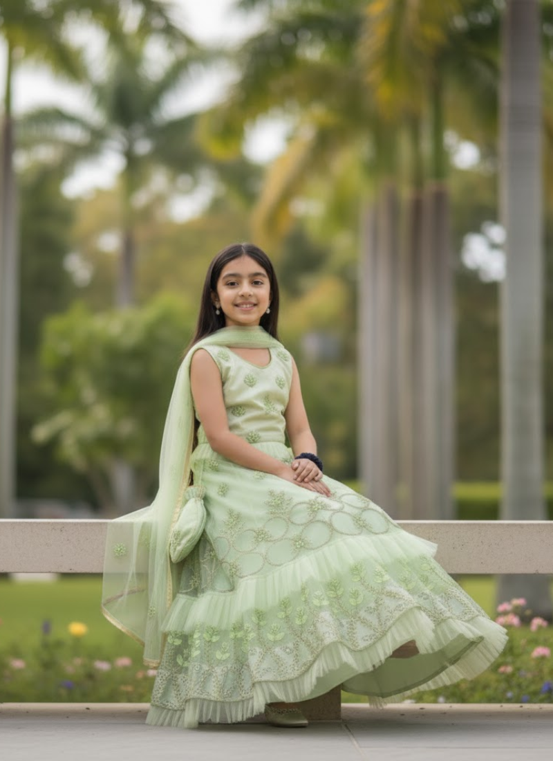 Paste Organza Kids Lehenga – Ethnic Elegance