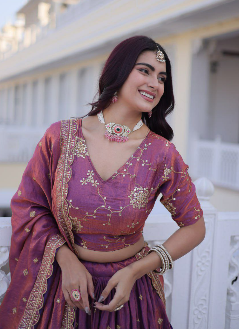 YSL Silk Lehenga Choli with Zari &amp; Sequin Work