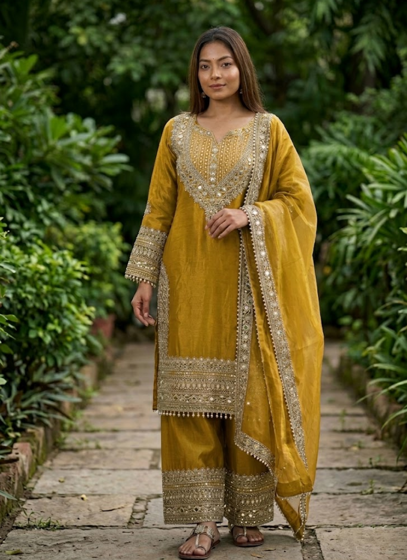Fendy Silk Kurta Set with Dupatta – Embroidery & Lace Border, cultural event dresses Australia