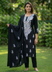 Winter Pashmina Suit – Black with Thread Embroidery 4