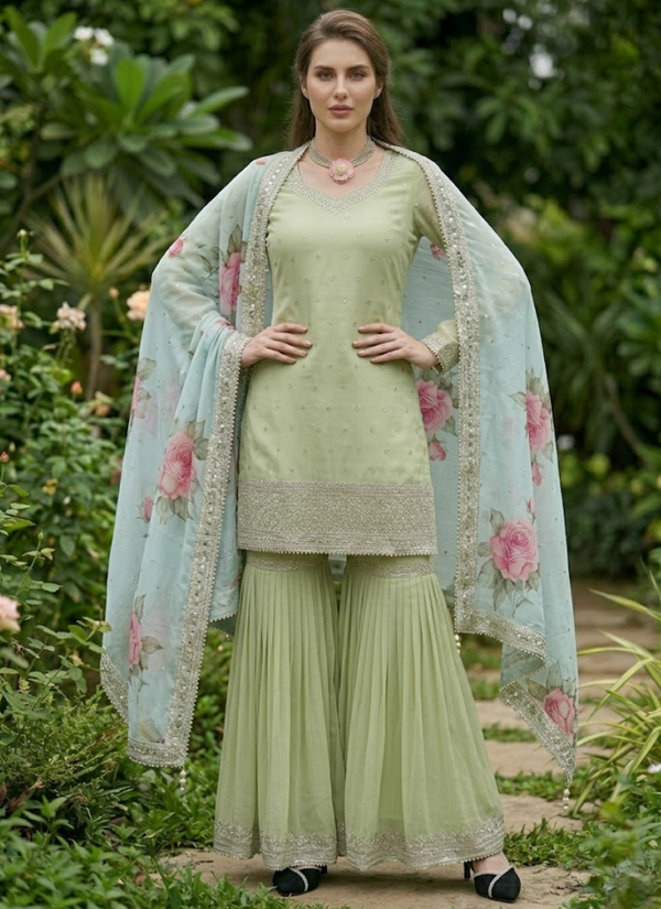 Georgette Sharara Set with Silk Dupatta Glow