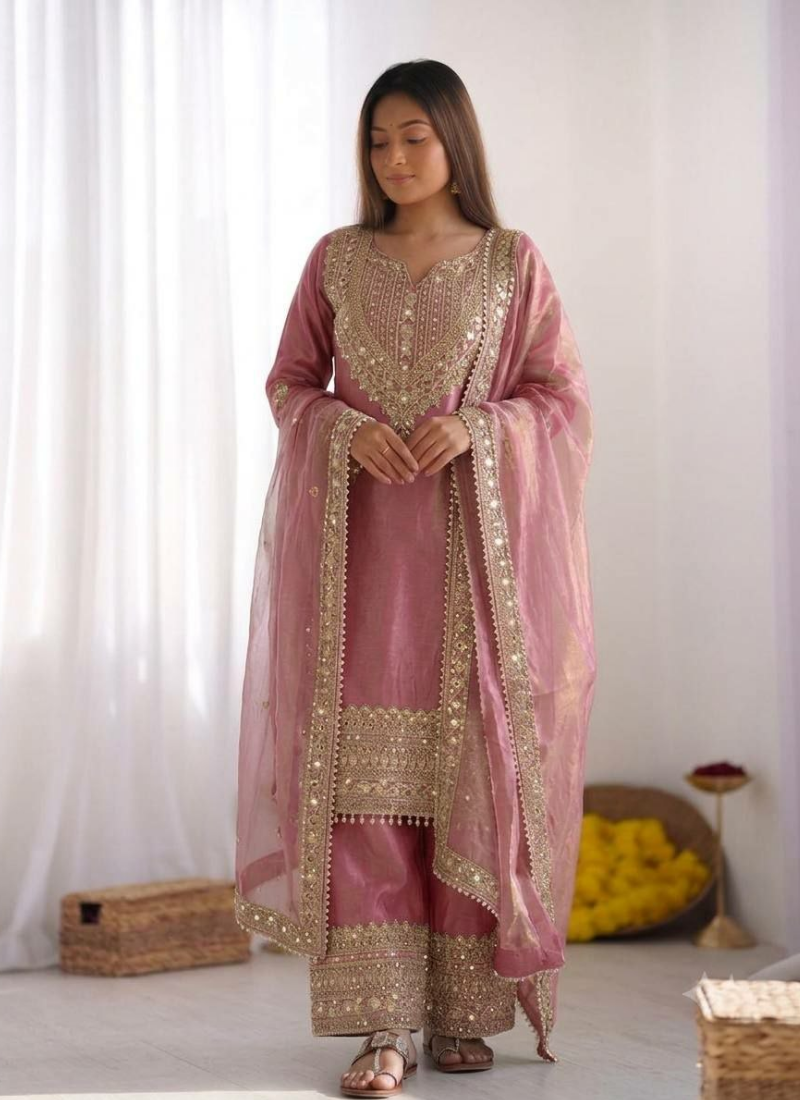 Women’s Fendy Silk Embroidered Sharara Kurta Dupatta Set