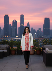 Kashmiri Pashmina Half Coat – Embroidered White 3