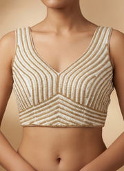 Fancy Sleeveless Pure Silk Handcuffed Blouse with Heavy Pearl Work 2