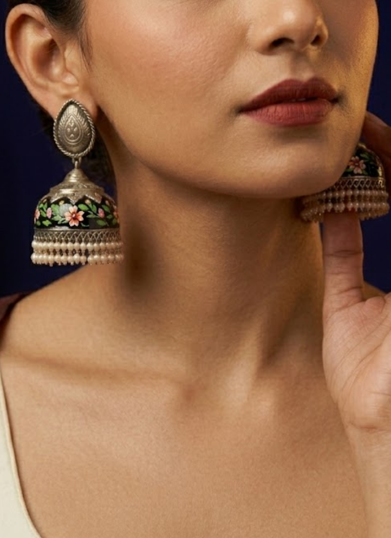 Black German Silver Earrings - View 1