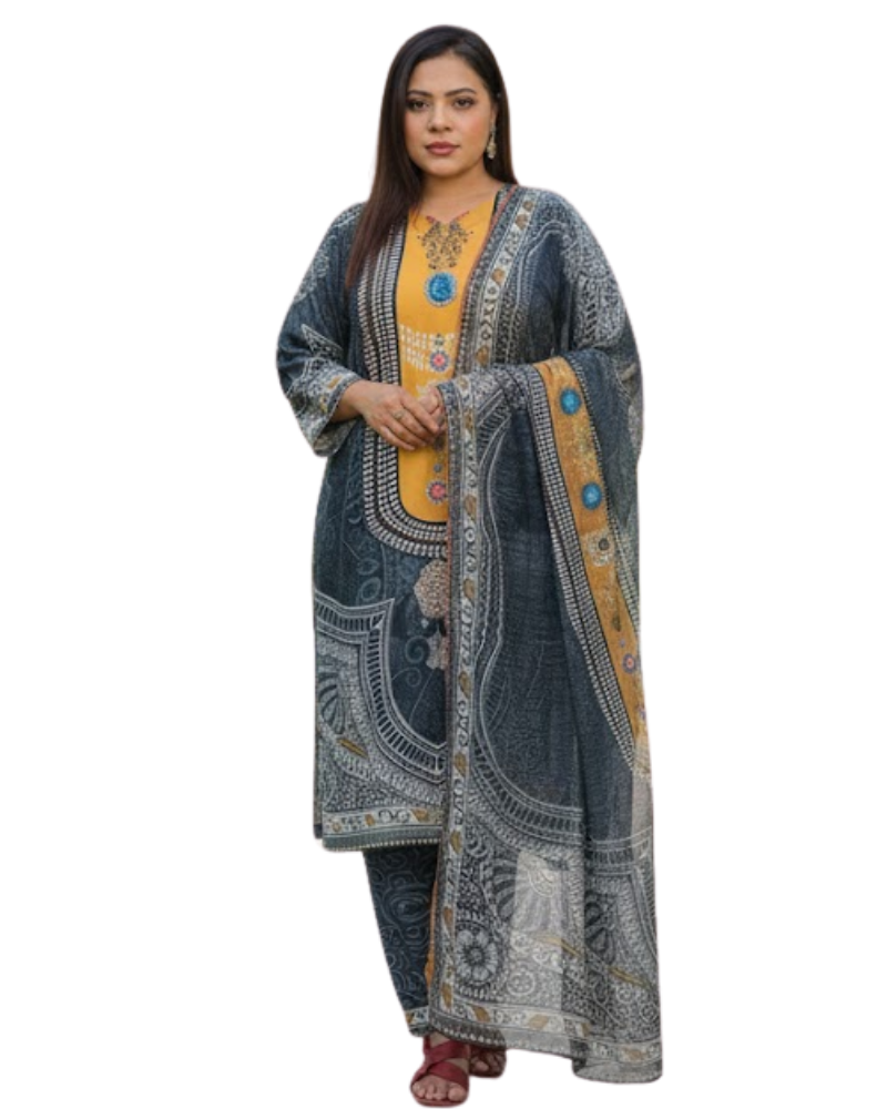 Multi-Color Crepe Silk Salwar Suit – Stone & Pearl Work