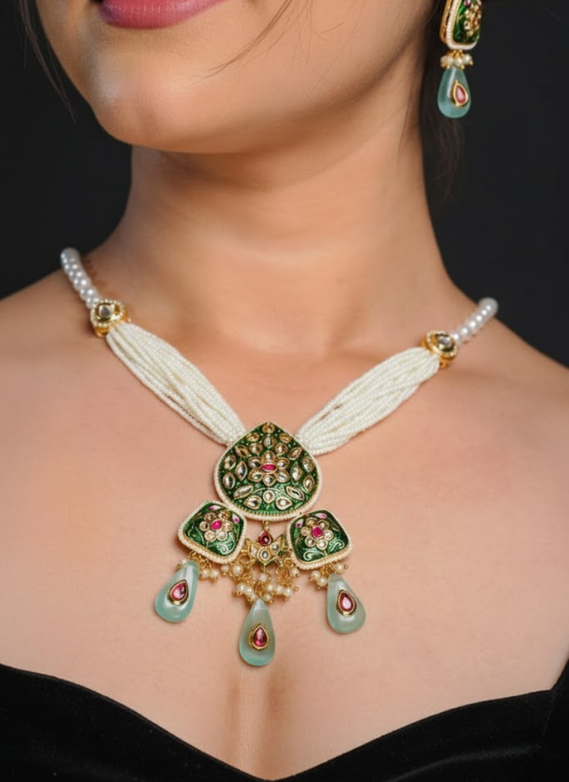 Kundan Necklace Set with Artificial Pearls – Earrings & Pearls