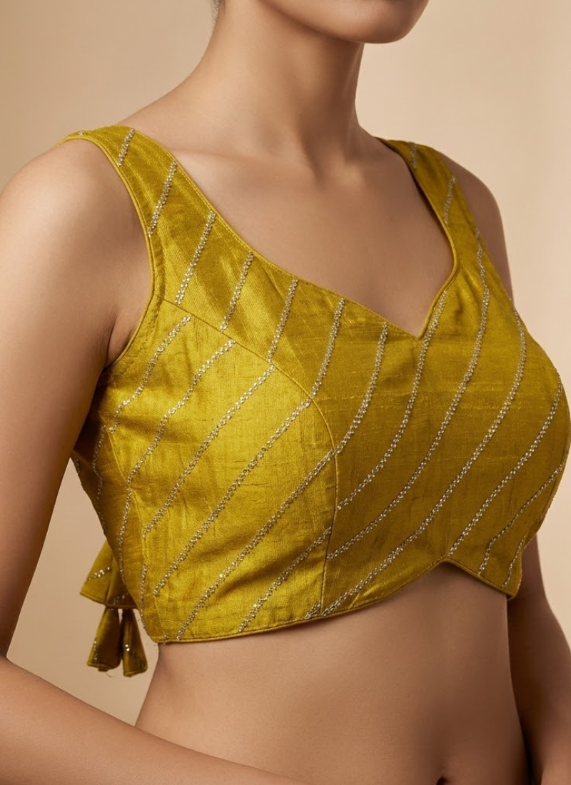 Heavy Vichitra Silk Sleeveless Blouse with Jari Work