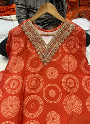 Orange Rayon Punjabi Suit with Embroidery & Taby Dupatta 7