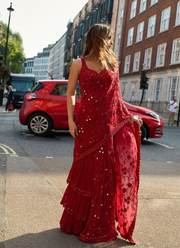 Soft Georgette Ruffle Saree with Mirror Work & Embroidered Blouse Fabric 8