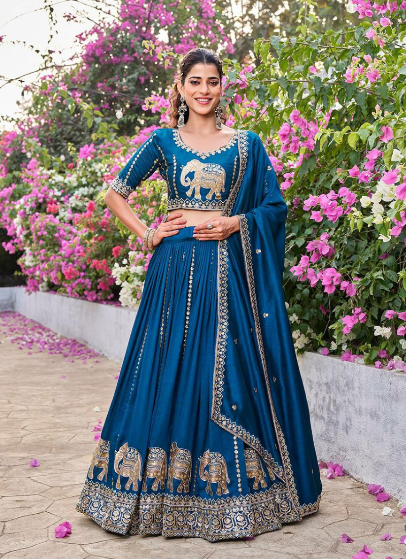 Vichitra Lehenga Choli with Sequin Embroidery