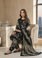 Pakistani Lawn Cotton Salwar Kameez with Chiffon Dupatta 2