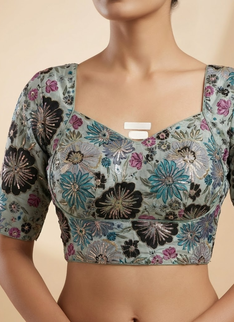 Partywear Blouse with Half Sleeves & Premium Padding