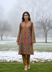 Kashmiri Raw Silk Coat – Metalik Gold Embroidered 2