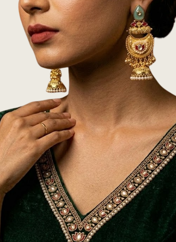 Sea Green Red Golden Kashmiri Earrings, desi wedding jewellery Perth WA