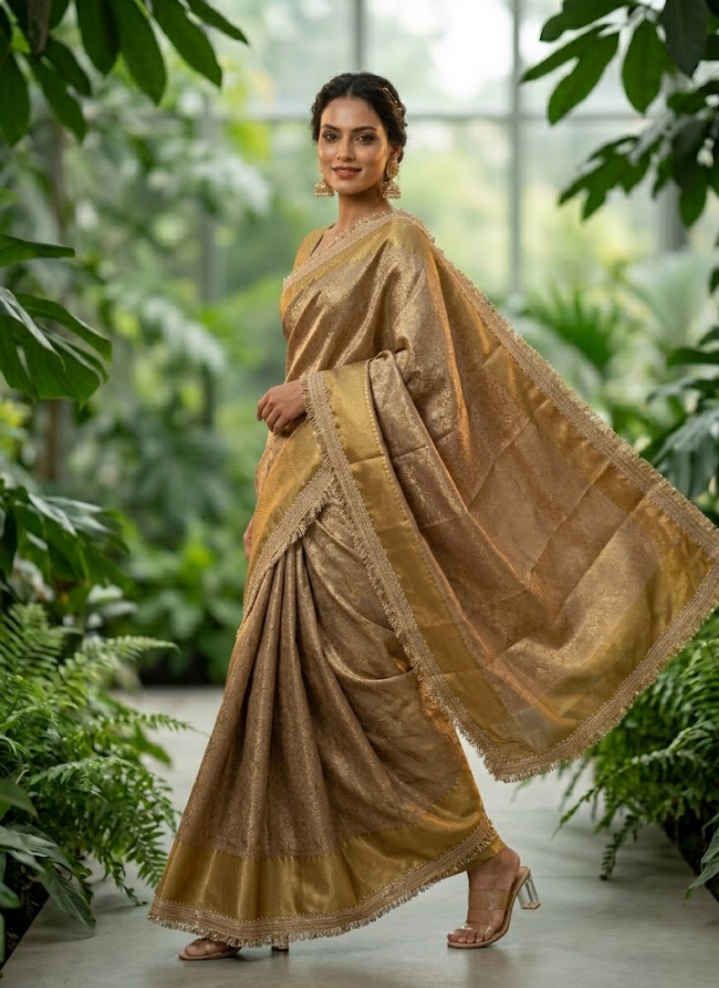 Gold Tissue Banarasi Saree with Heavy Border