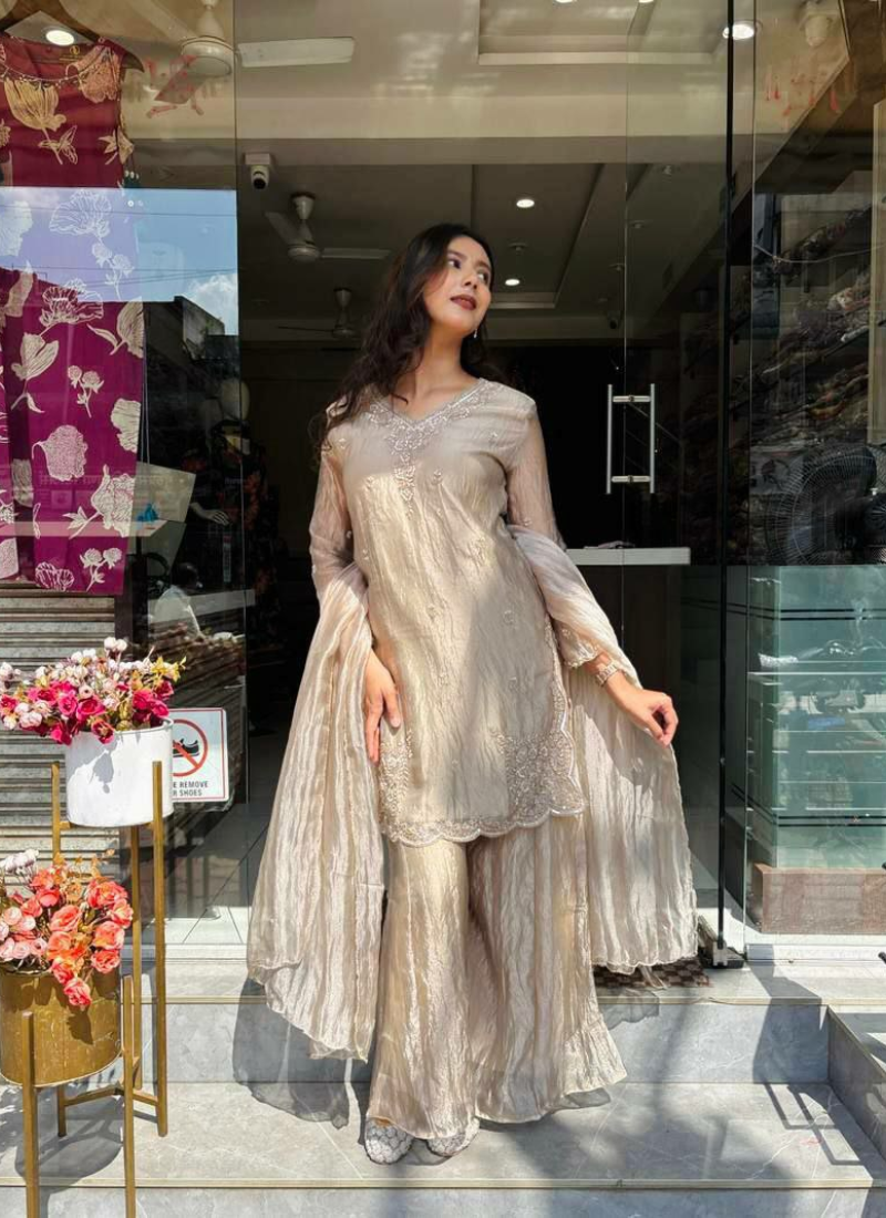 Elegant Tissue Silk Palazzo Set with Dupatta