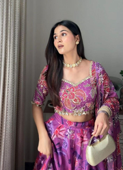 Premium Georgette Floral Lehenga Choli with Sequins & Real Mirror Work + Dupatta 4