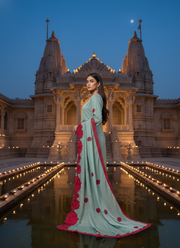 Blue Silk Organza Salwar Kameez with Floral Embroidery Dupatta 6