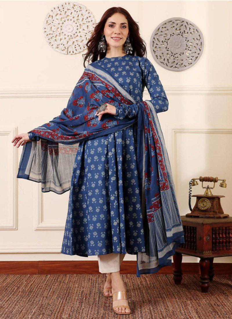 Rayon Print Anarkali Dress with Cotton Blend Dupatta
