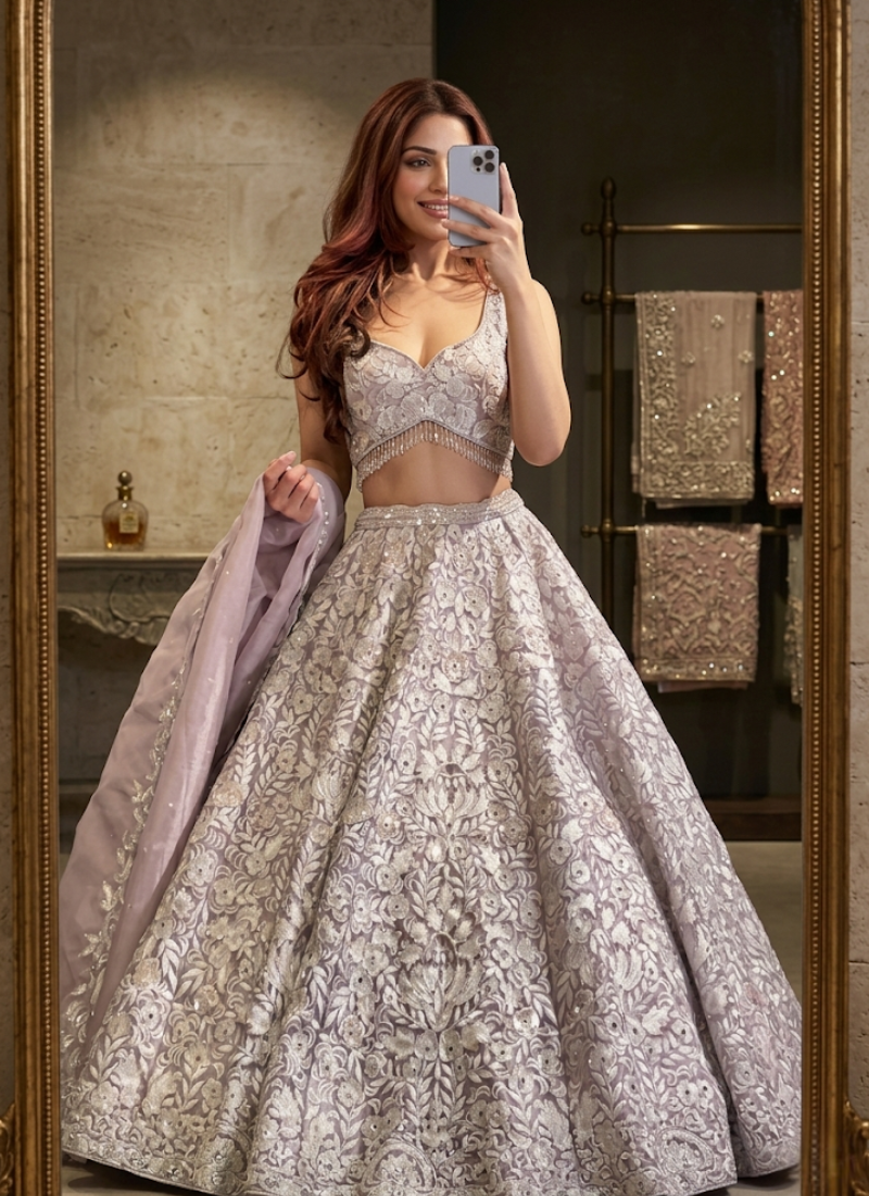 Silk Georgette Lehenga Choli with Mirror Work