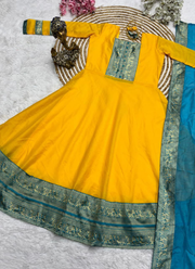 Chanderi Cotton Anarkali Suit with Jacquard Zari Border & Lace Dupatta 6