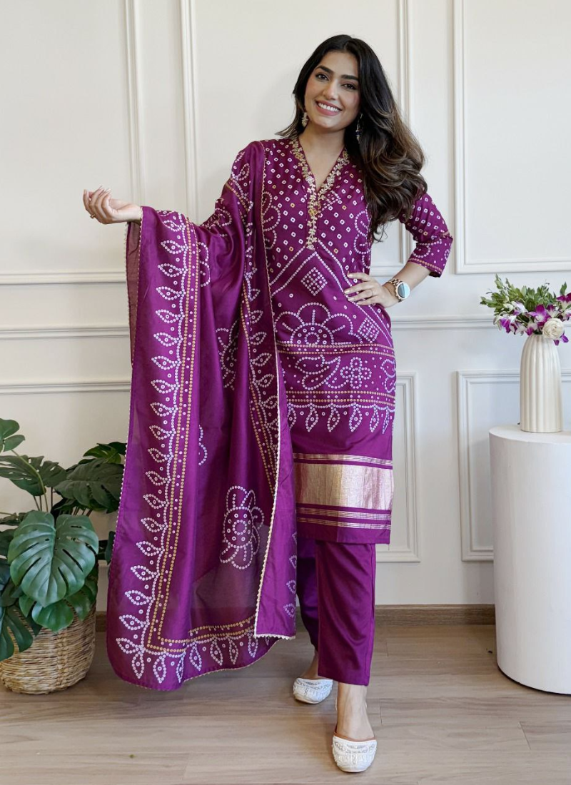 Viscose Punjabi Suit with Multi Sequence Embroidery & Chanderi Dupatta