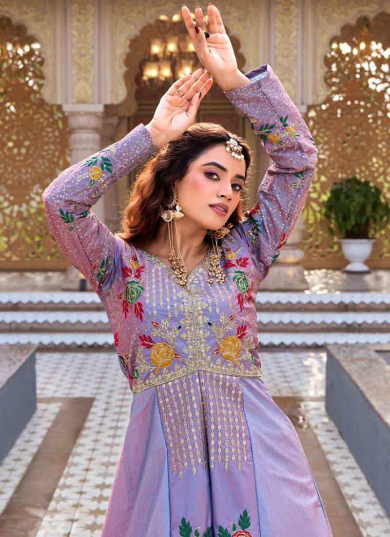 Satin Silk Blouse with Vichitra Lehenga Set