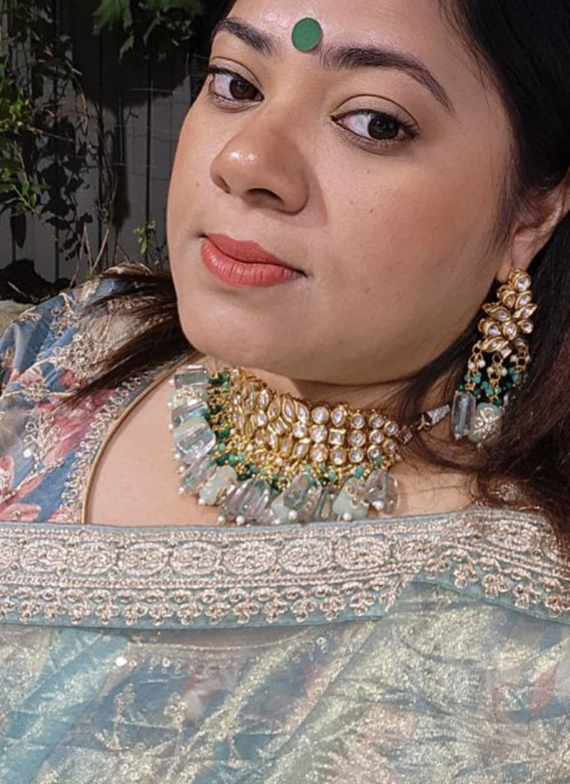 Kundan Choker Necklace Set – Light Green Beads