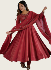 Roman Shimmer Chanderi Silk Anarkali Suit with Beads Work & Dupatta (Sizes XS–XXL) 1