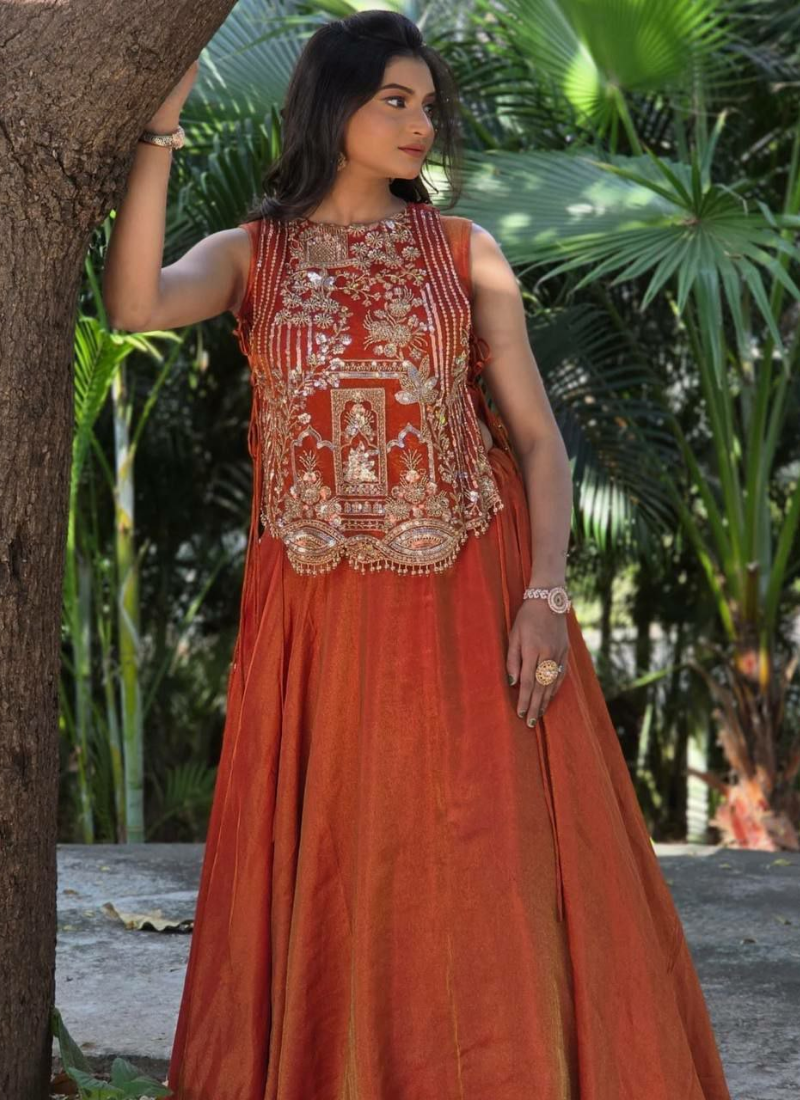 Vichitra Silk Lehenga Choli with Embroidered Shrug