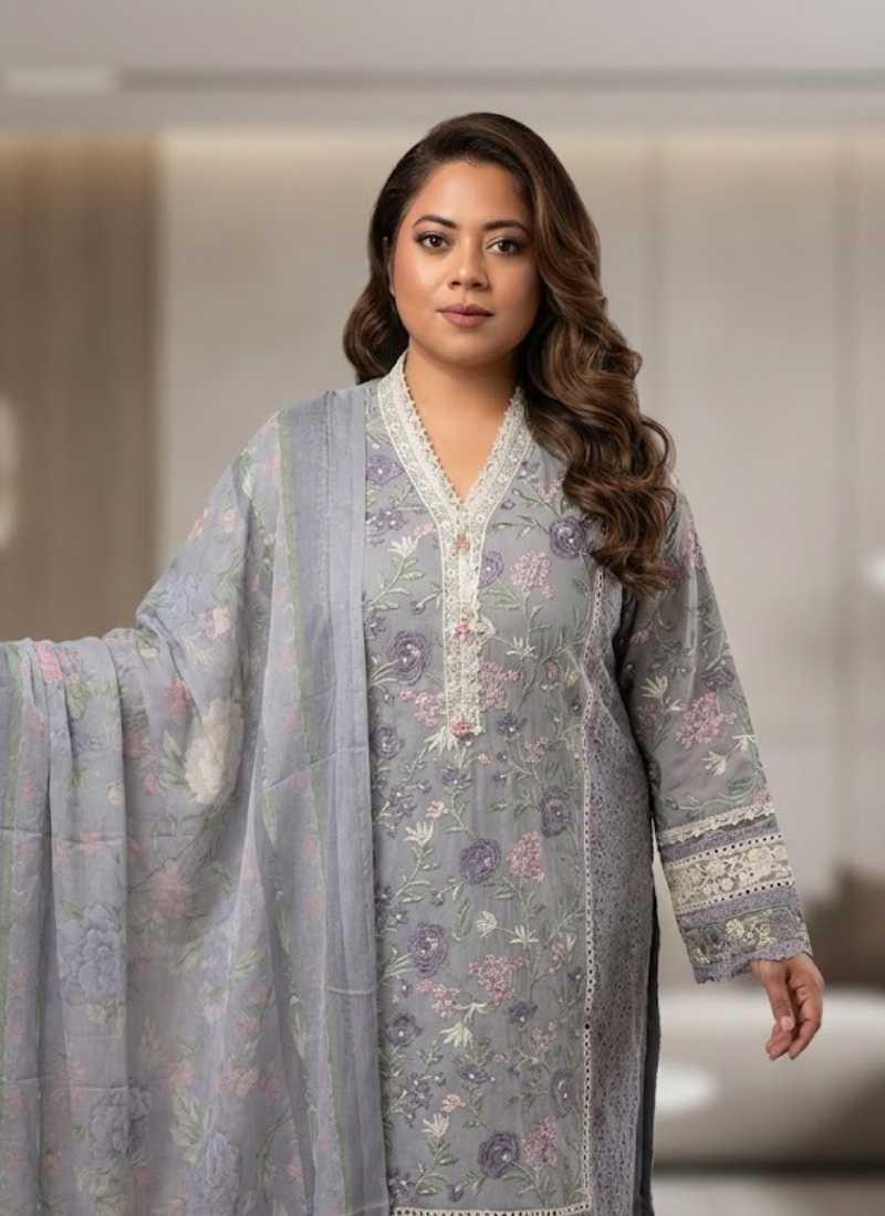 Luxury bridal salwar kameez suit with chiffon kameez, satin salwar, georgette dupatta, and handwork embellishments.