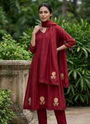 Mul Chanderi Kurta Set – Heavy Work with Pant & Dupatta (4 Colors) 4