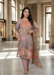Nude Floral Organza Salwar Suit with Pearl Work 3