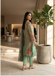 Mint Green Floral Organza Salwar Suit with Pearl Work 4