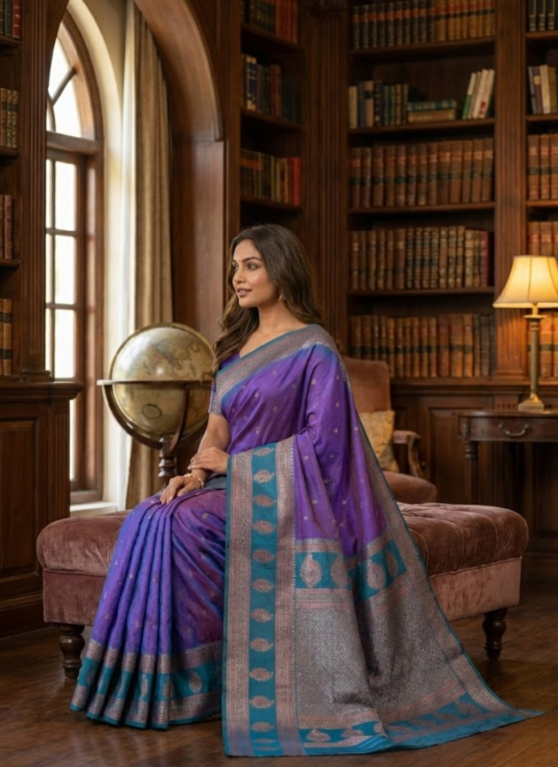 Semi Ikkat Kanchi Saree – Elegant Weave