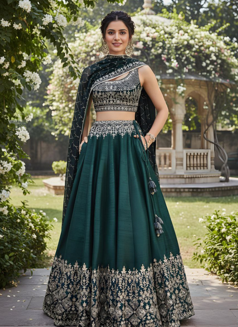 Tapeta Silk Lehenga Choli with Zari Embroidery + Faux Georgette Dupatta