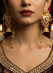 Yellow Red Golden Kashmiri Earrings 5